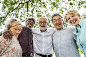 Group of older people hugging