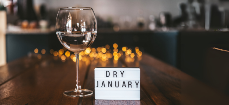 Dry January, wine glass with water
