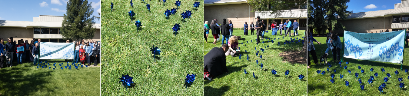 Planting Pinwheels in grass for Child Abuse Prevention Month