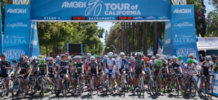 Riders in the Amgen Tour of California preparing for the race to start