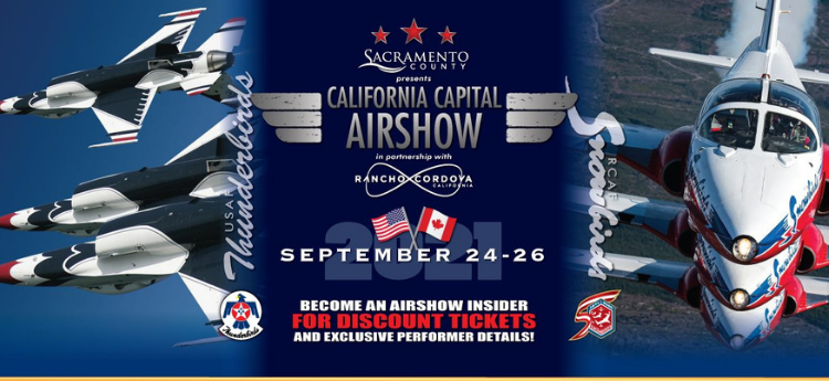 Collage of photos of military fighter jets - California Capital Airshow, September 24 - 26, 2021. Become and Airshow insider. 