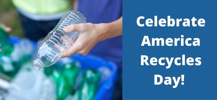 Person recycling a plastic bottle - Celebrate America Recycles Day