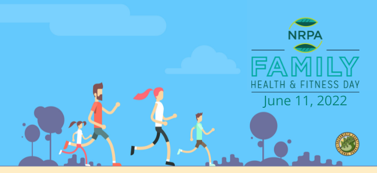 NRPA Family Health and Fitness Day June 11, 2022 - Animated family going on a run