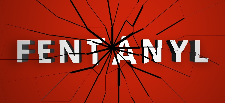 The word "Fentanyl" on a red background with a shattered glass effect