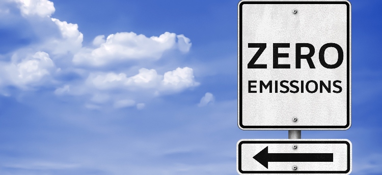 Zero Emissions Sign with a cloudy background