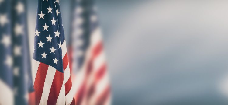 American Flags with a blurred background
