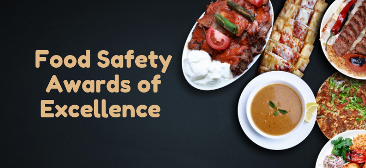 Food on a black background with the words "Food Safety Awards of Excellence"