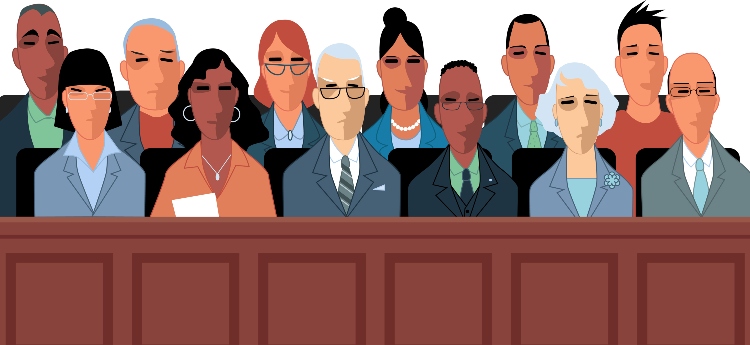 cartoon illustration depicting a grand jury 
