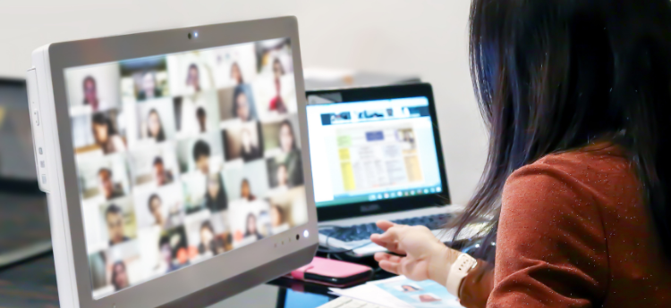 Woman participating in a video webinar