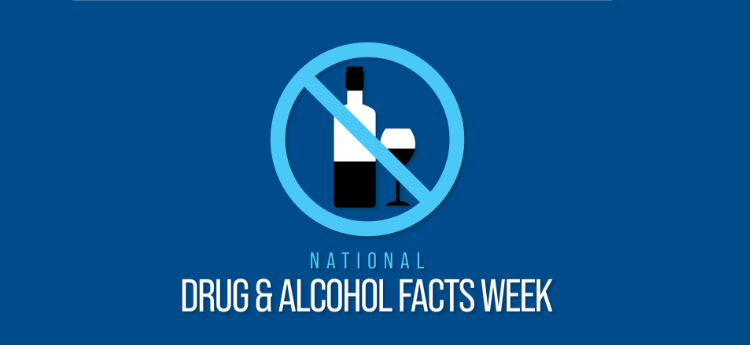 National Drug and Alcohol Facts Week - Wine bottle and glass with a strike through it