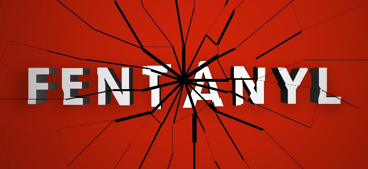 The word Fentanyl on a shattered red background