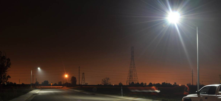 New street light in Sacramento County at dusk