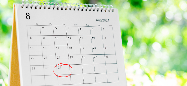 Calendar for the month of August 2021 with the 31st circled 